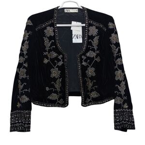 Zara Embroidered Velvet Jacket Beaded Women's XL Boho
